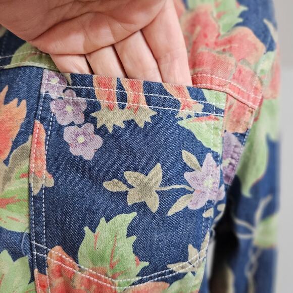 Floral Print Button Front Cotton Shacket Lightweight Jacket by Sag Harbor Small - Picture 9 of 14